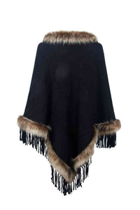 Faux Fur Trim Fringed Poncho Trandify deal