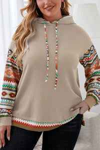 Plus Size Waffle-Knit Geometric Dropped Shoulder Hoodie Trandify deal
