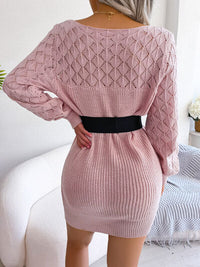 Openwork Boat Neck Sweater Dress Trandify deal