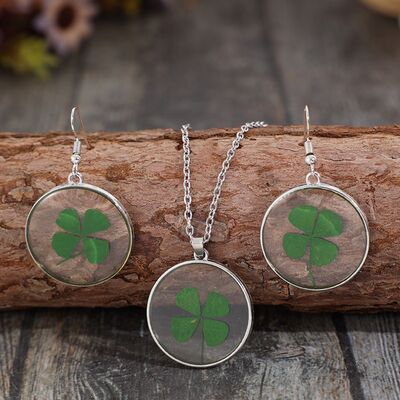 Lucky Clover Alloy Acrylic Earrings and Necklace Jewelry Set Trandify deal