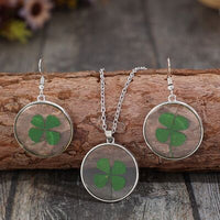 Lucky Clover Alloy Acrylic Earrings and Necklace Jewelry Set Trandify deal