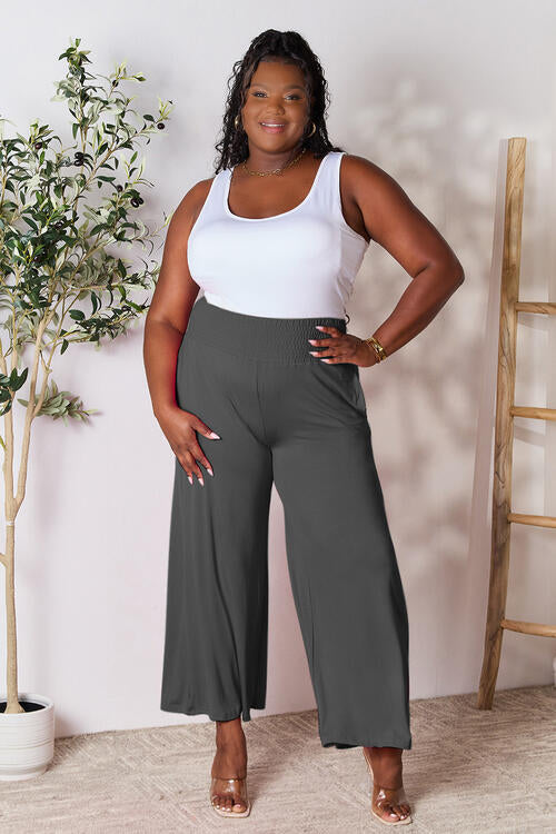 Double Take Full Size Smocked Wide Waistband Wide Leg Pants Trandify deal