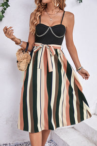 Tied Striped Spaghetti Strap Dress Trandify deal