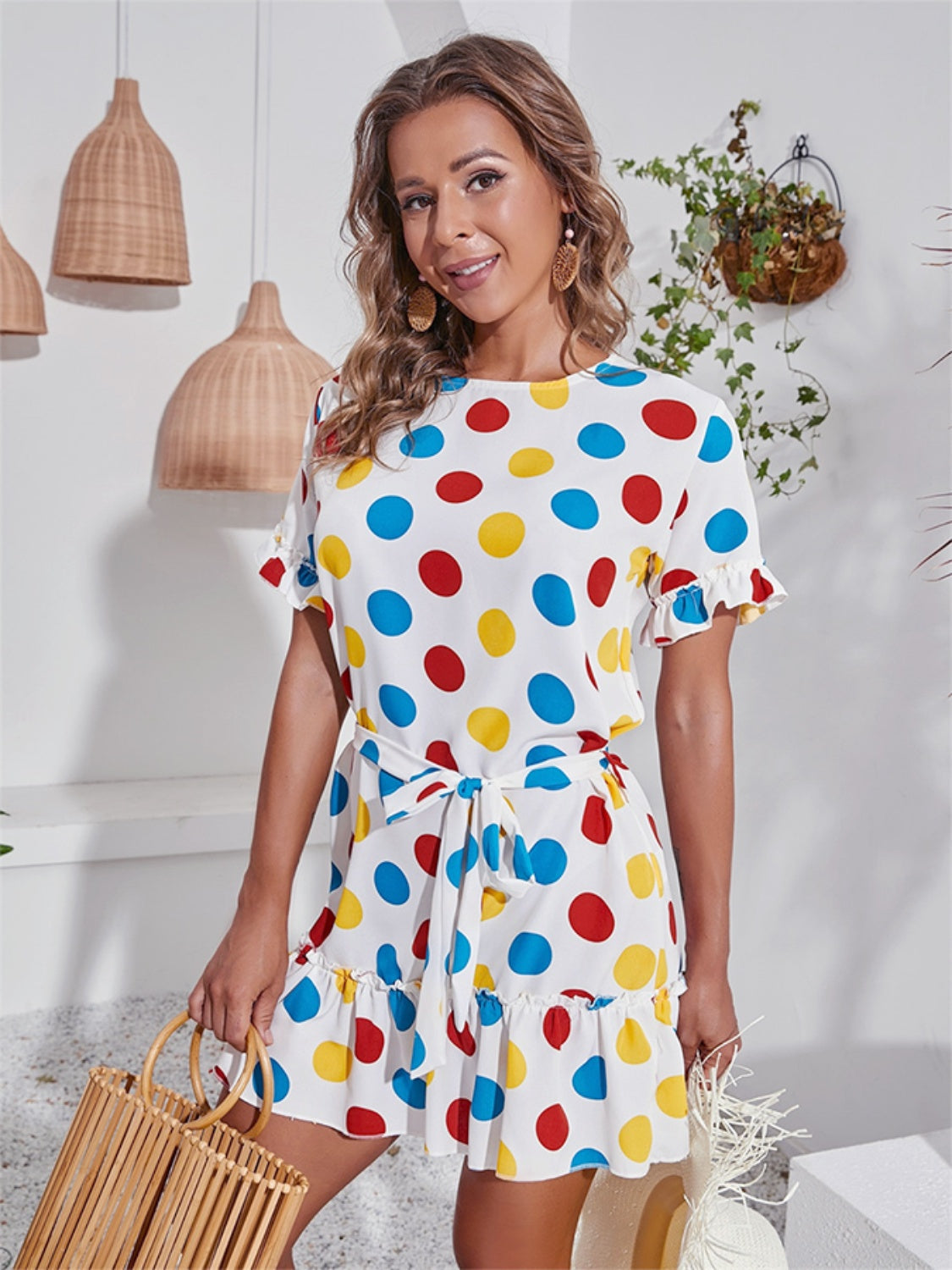 Tied Frill Short Sleeve Mini Dress Trandify deal