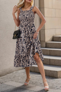 Smocked Printed Wide Strap Dress Trandify deal