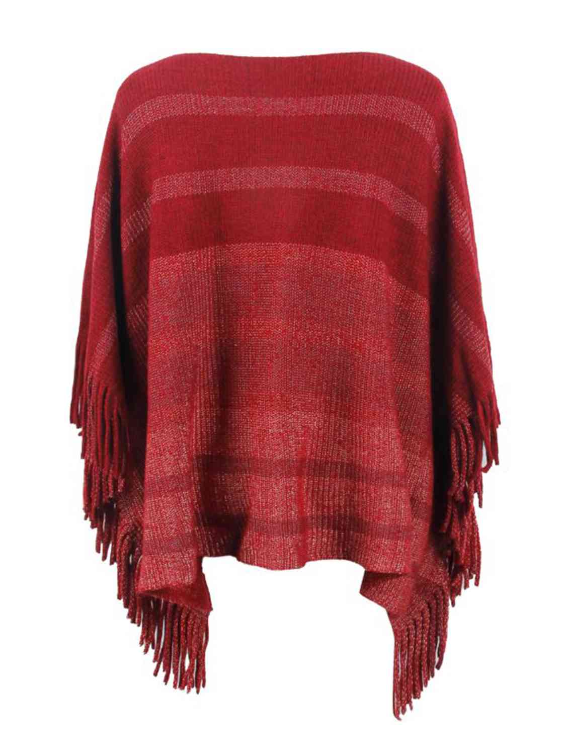 Striped Boat Neck Poncho with Fringes Trandify deal