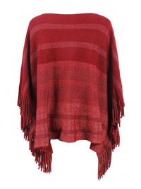 Striped Boat Neck Poncho with Fringes Trandify deal