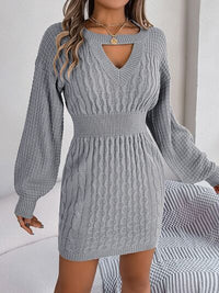 Cable-Knit Cutout Round Neck Slit Sweater dress Trandify deal