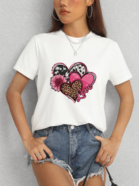 Heart Round Neck Short Sleeve T-Shirt Trandify deal