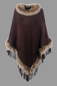 Faux Fur Trim Fringed Poncho Trandify deal