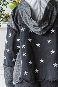 Veveret Star Embroidered Hooded Denim Jacket Trandify deal