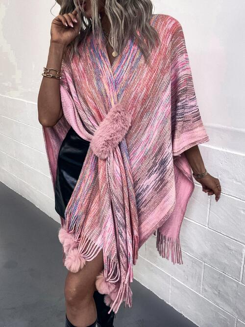 Heathered Fringe Hem Poncho Trandify deal