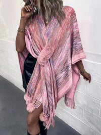 Heathered Fringe Hem Poncho Trandify deal