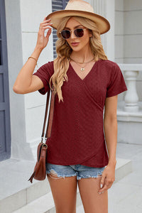 Eyelet Surplice Short Sleeve T-Shirt Trandify deal