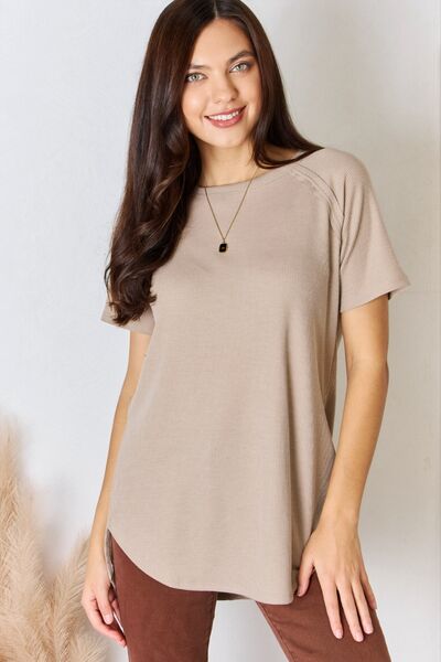 Zenana Baby Waffle Short Sleeve Slit High-Low T-Shirt Trandify deal