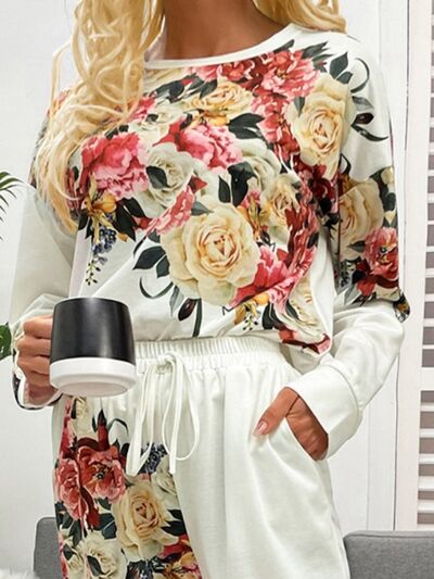 Printed Round Neck Top and Drawstring Pants Lounge Set Trandify deal