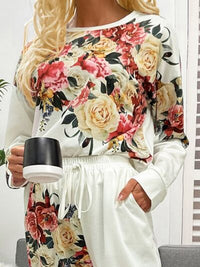 Printed Round Neck Top and Drawstring Pants Lounge Set Trandify deal