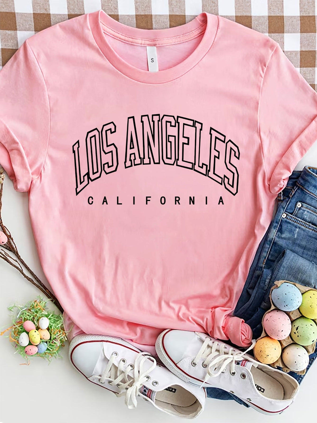 LOS ANGELES CALIFORNIA Round Neck T-Shirt Trandify deal