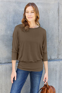 Basic Bae Full Size Round Neck Batwing Sleeve Blouse Trandify deal