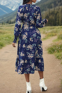 Perfee Printed Notched Lantern Sleeve Midi Dress Trandify deal
