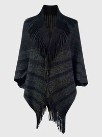 Fringe Detail Open Front Poncho in [Black] – Boho Chic Style by TrandifyDeal