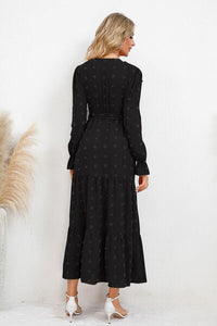 Swiss Dot Tied Surplice Flounce Sleeve Dress Trandify deal
