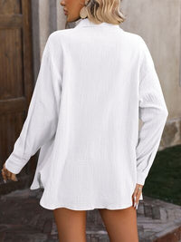 Textured Button Up Dropped Shoulder Shirt Trandify deal