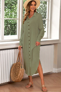 Button Up Long Sleeve Shirt Dress Trandify deal