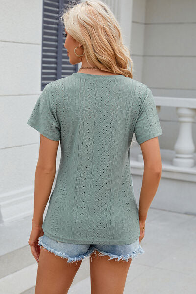 Eyelet Surplice Short Sleeve T-Shirt Trandify deal