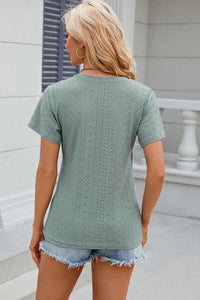 Eyelet Surplice Short Sleeve T-Shirt Trandify deal