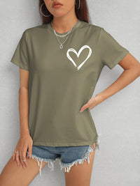 Heart Round Neck Short Sleeve T-Shirt Trandify deal