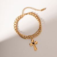 Stainless Steel Imitation Gemstone Cross Shape Pendant Bracelet Trandify deal