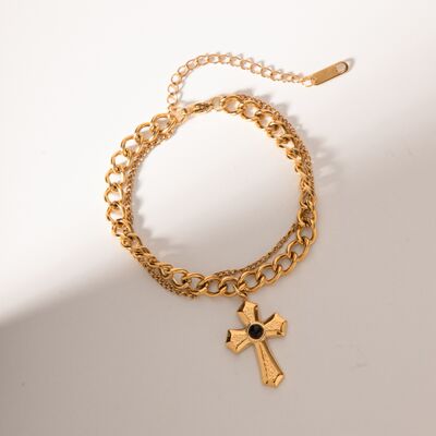 Stainless Steel Imitation Gemstone Cross Shape Pendant Bracelet Trandify deal