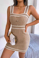 Contrast Trim Decorative Button Sleeveless Knit Dress Trandify deal