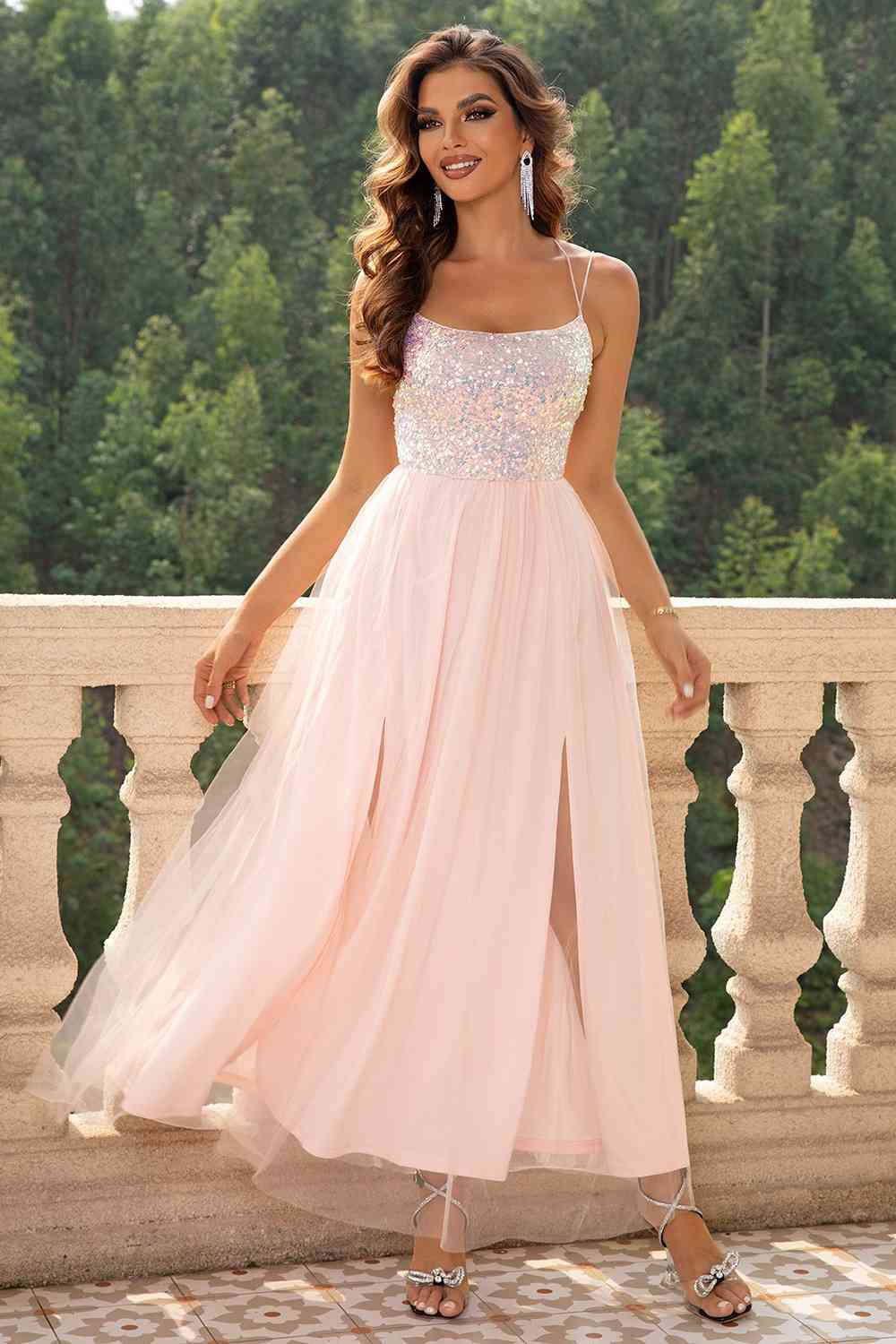 Lace-Up Backless Mesh Dress Trandify deal