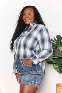 Double Take Plaid Dropped Shoulder Shirt Trandify deal