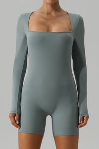 Square Neck Long Sleeve Active Romper Trandify deal