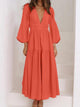 Deep V-Neck Balloon Sleeve Plain Maxi Dress Trandify deal