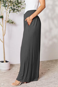 Double Take Full Size Smocked Wide Waistband Wide Leg Pants Trandify deal
