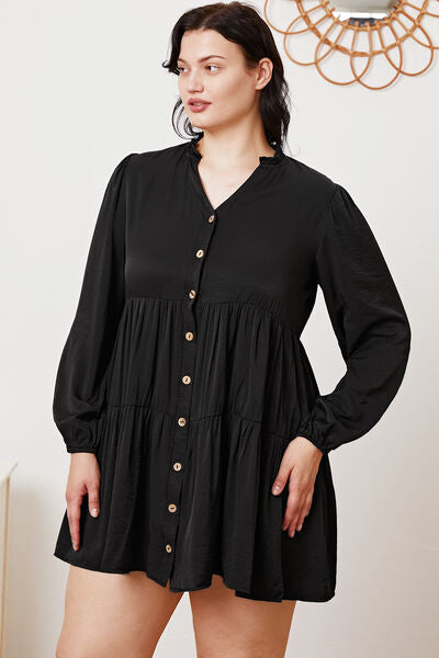 Ruffled Button Up Long Sleeve Tiered Shirt Trandify deal