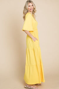 Culture Code Backless Plunge Half Sleeve Tiered Dress Trandify deal