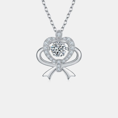 Moissanite 925 Sterling Silver Bow & Heart Necklace Trandify deal