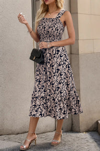 Smocked Printed Wide Strap Dress Trandify deal