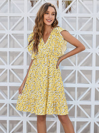 Ruffled Ditsy Floral Surplice Mini Dress Trandify deal
