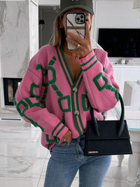 Geometric Dropped Shoulder Button Down Cardigan Trandify deal