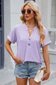 Eyelet Notched Short Sleeve T-Shirt Trandify deal