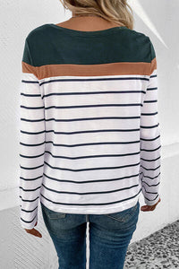 Perfee Striped Round Neck Long Sleeve T-Shirt Trandify deal
