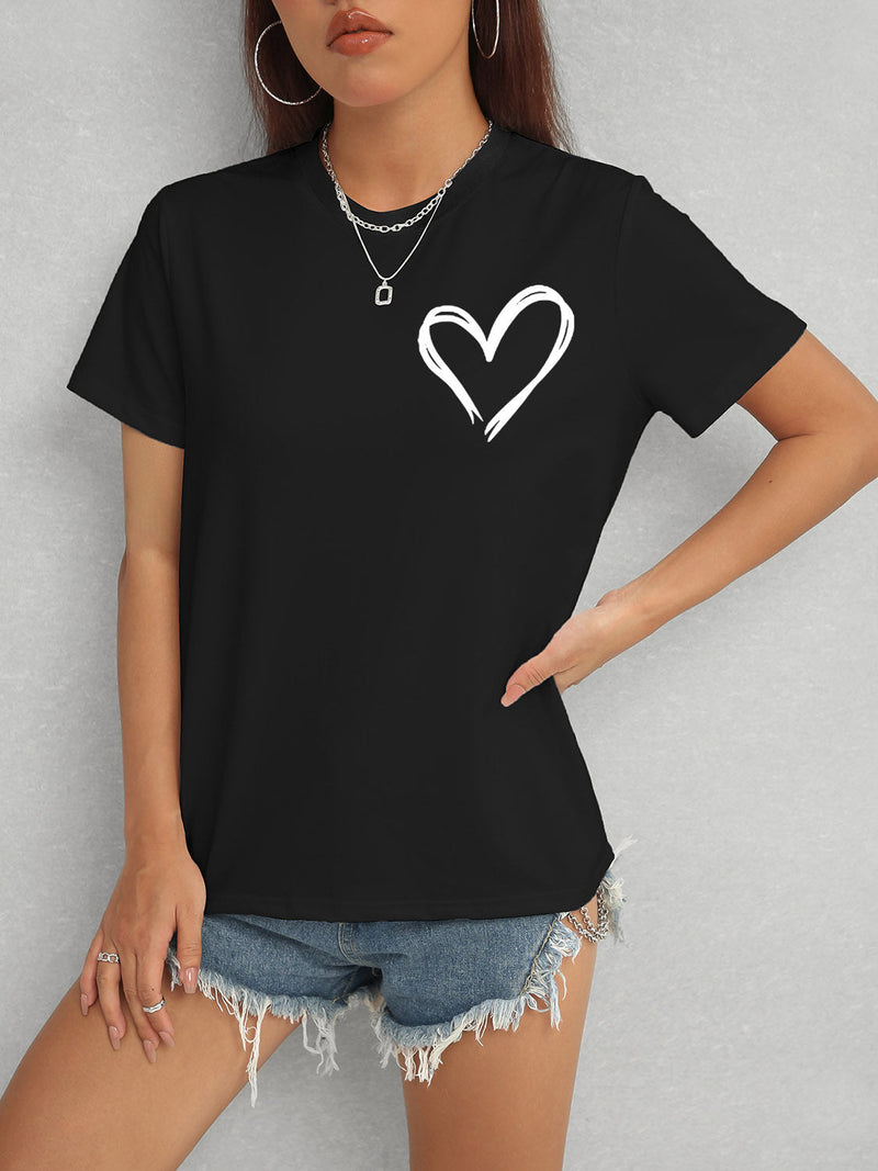 Heart Round Neck Short Sleeve T-Shirt Trandify deal