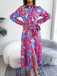 Tied Button Up Long Sleeve Dress Trendsi