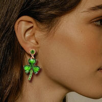 Rhinestone Alloy Lucky Clover Dangle Earrings Trandify deal